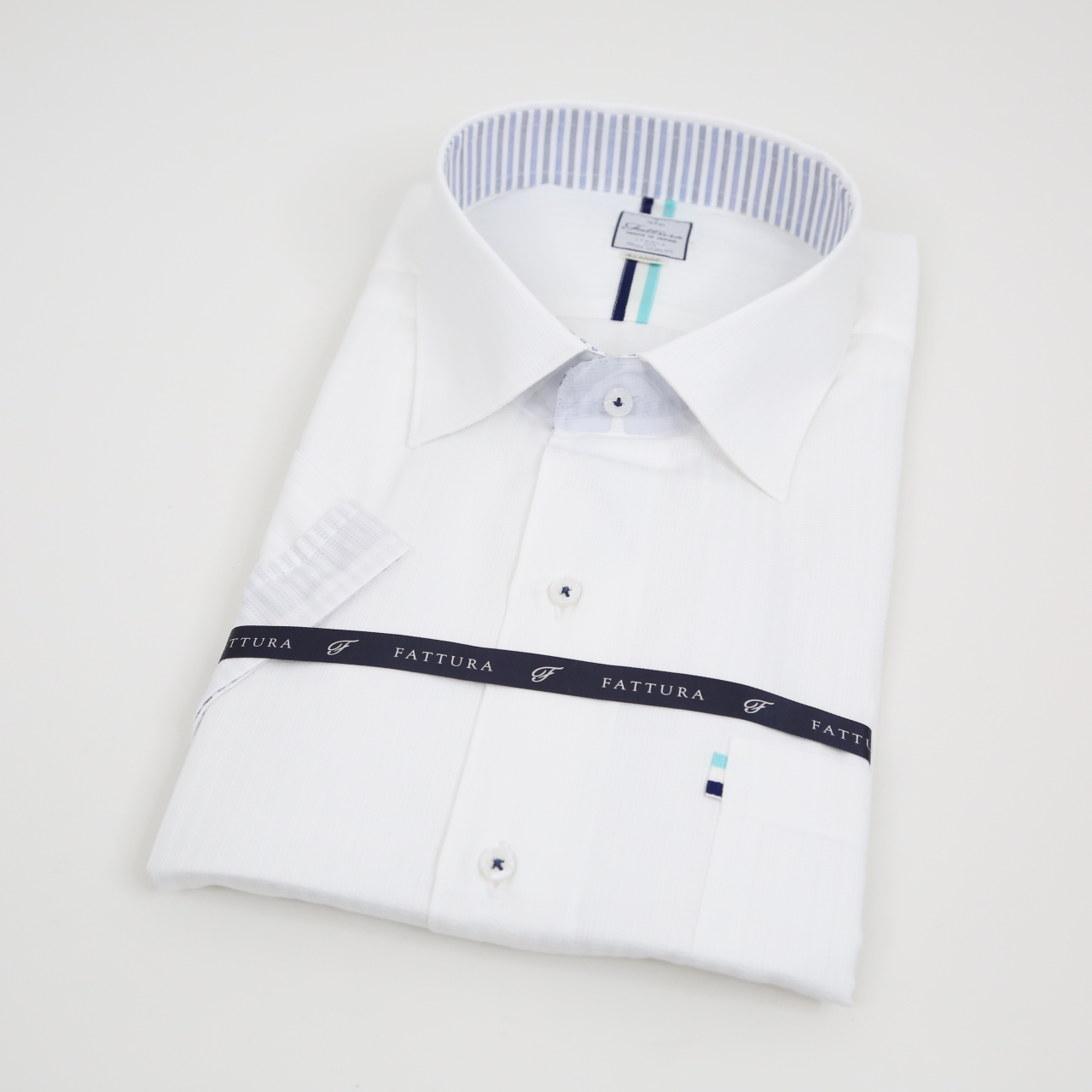 半袖シャツ  ビッグサイズ  形態安定  セミワイド  シングルボタン  斜めテープ付き ホワイト  日本製