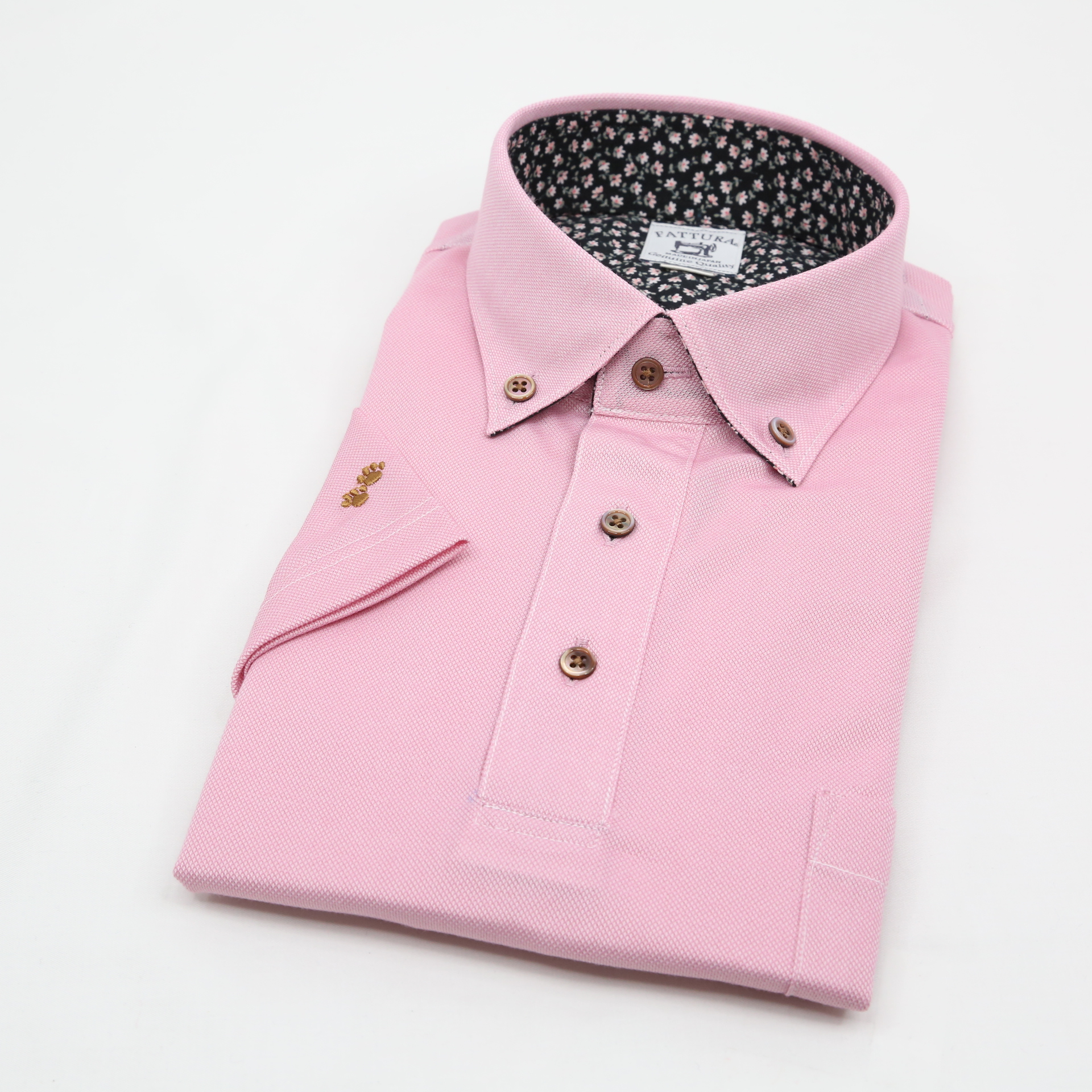ビズポロシャツ【半袖】(袖口刺繍)　ピンク　日本製