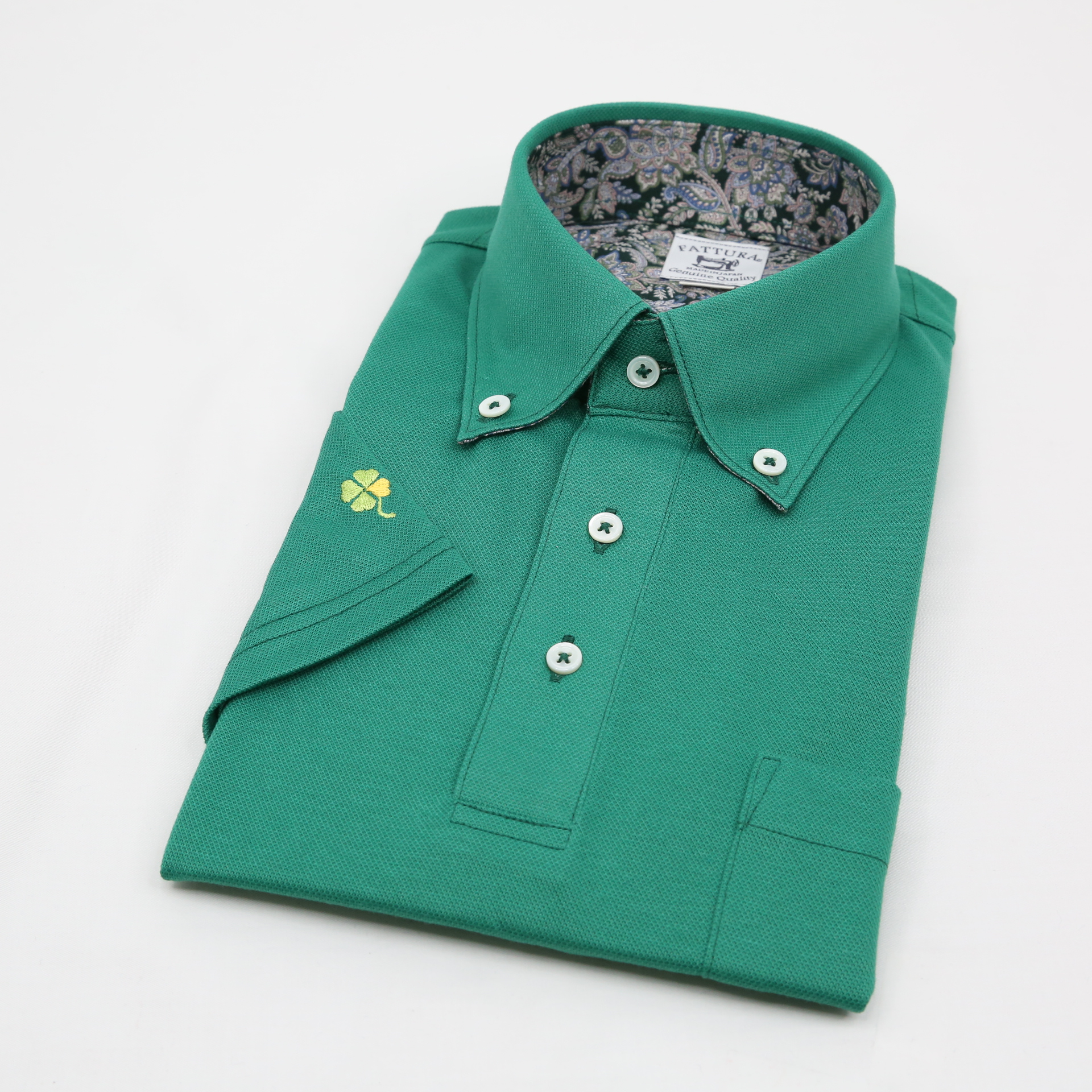 ビズポロシャツ【半袖】(袖口刺繍)　グリーン　日本製