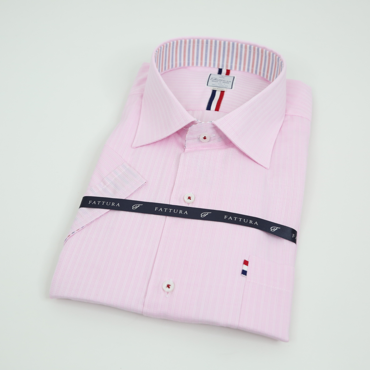 半袖シャツ  ビッグサイズ  形態安定  セミワイド  シングルボタン  斜めテープ付き ピンク  日本製