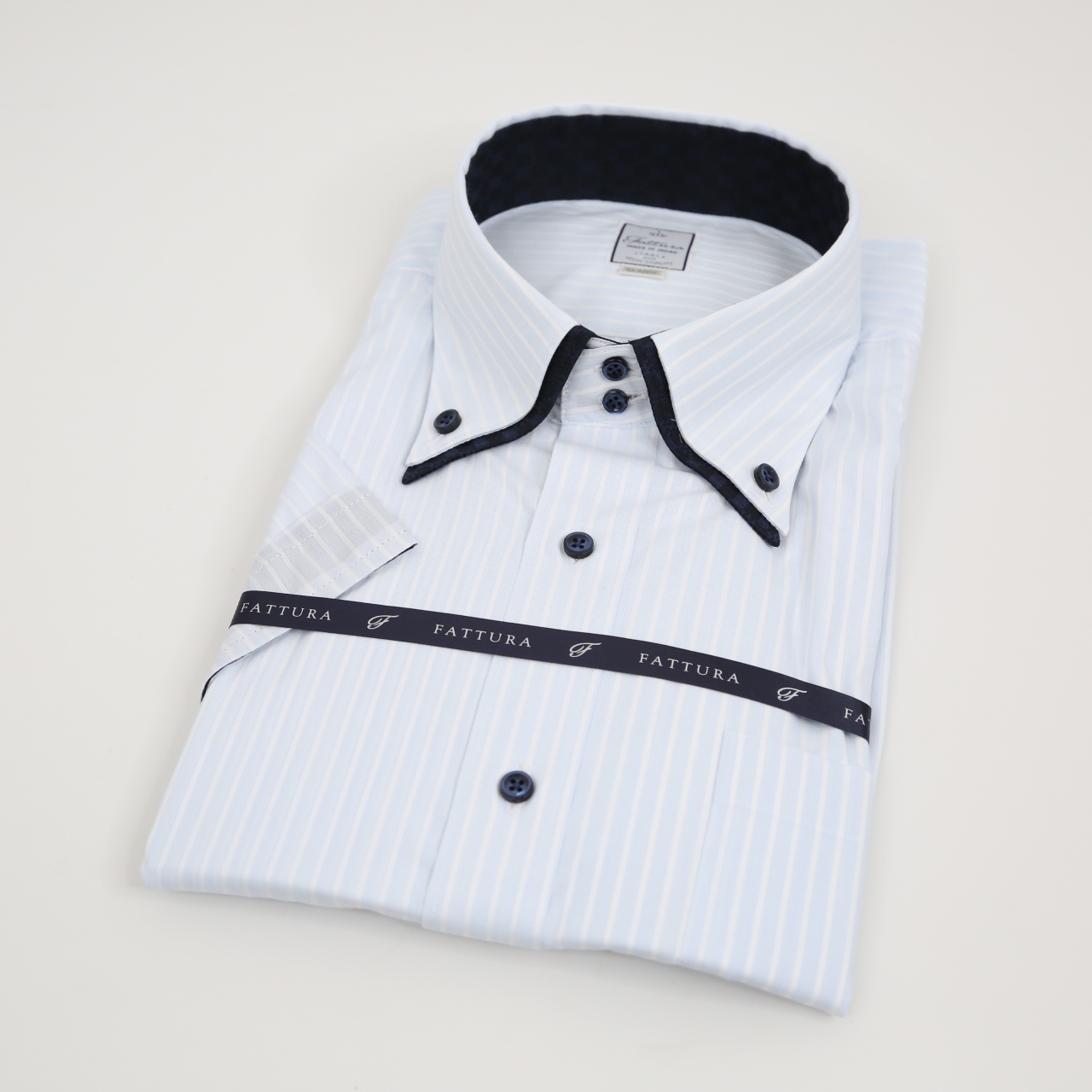 半袖シャツ  ビッグサイズ  形態安定  ボタンダウン  ドゥエ  ２枚衿  サックス  日本製