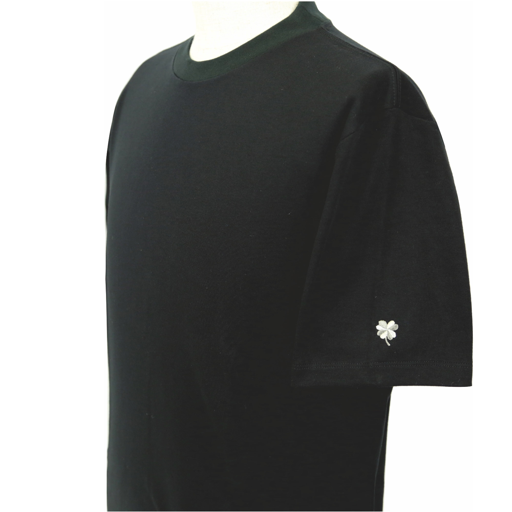 プレミアムドレス Tシャツ【半袖】(袖口刺繍)　ブラック　日本製