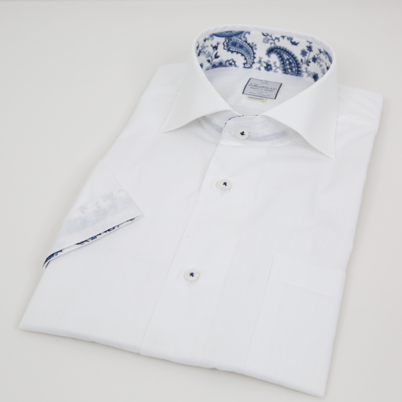 半袖シャツ  レギュラーサイズ  形態安定  ワイドスプレット  シングルボタン  ホワイト  日本製