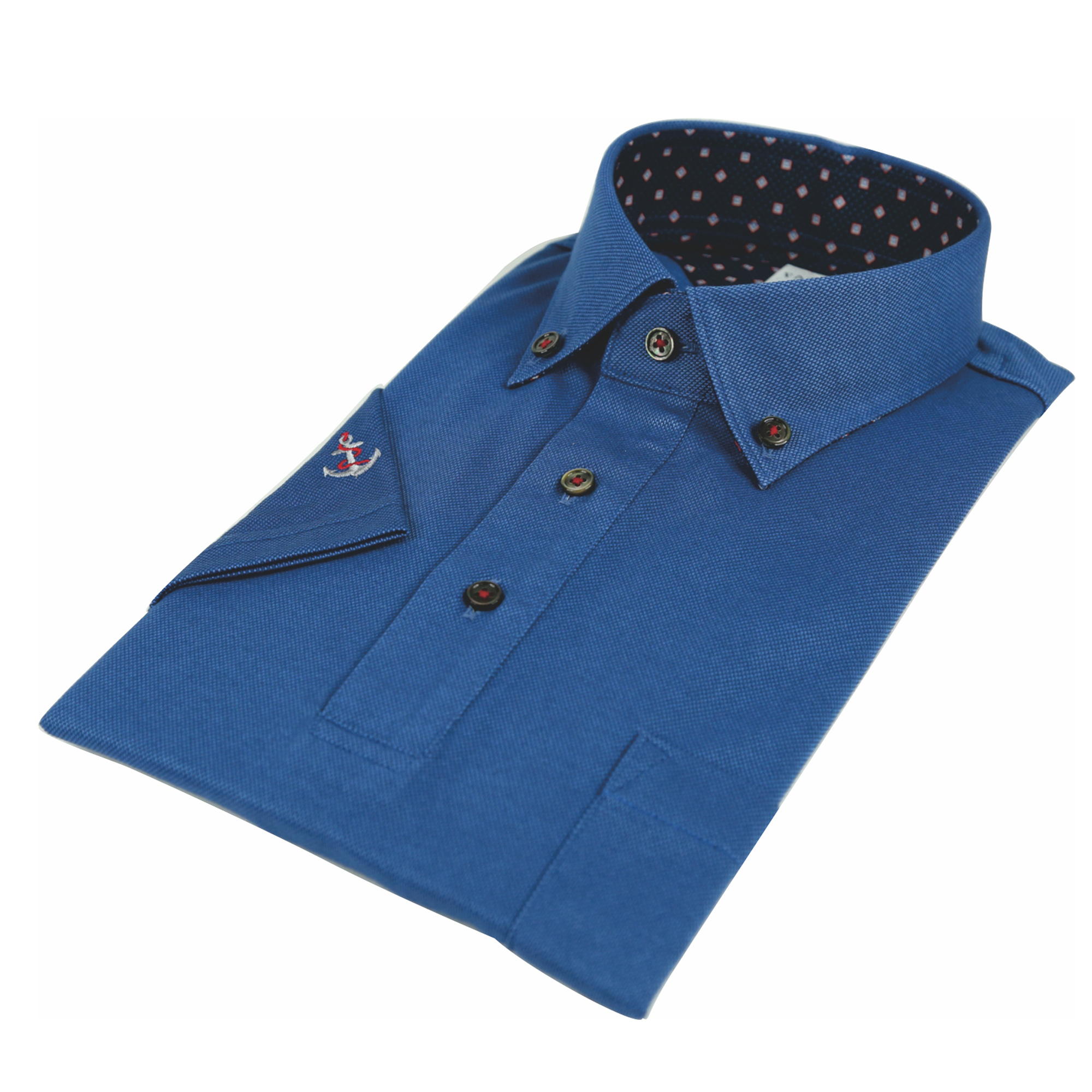 ビズポロシャツ【半袖】(袖口刺繍)　ブルー　日本製