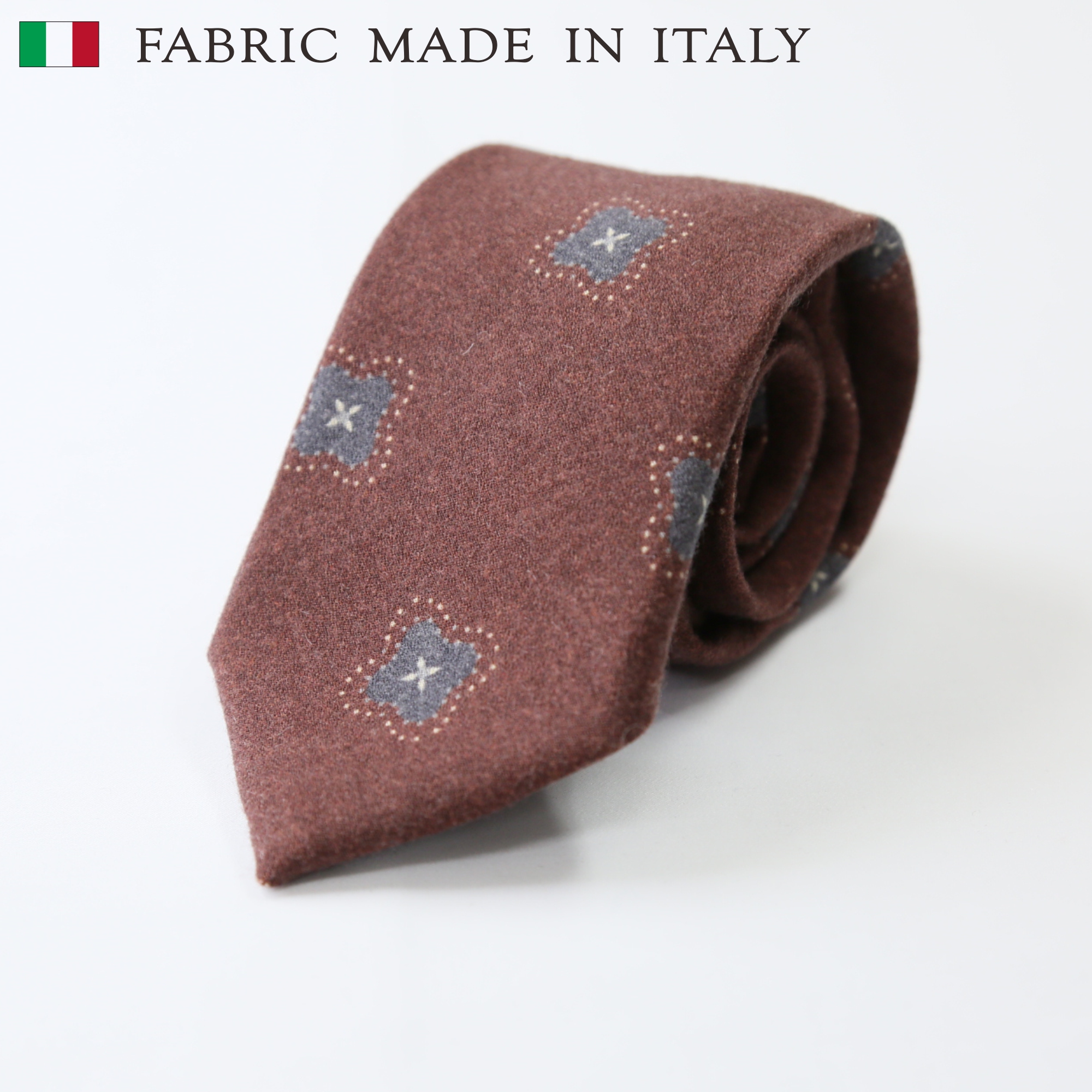 ネクタイ ウールカシミヤ　イタリアプリント生地